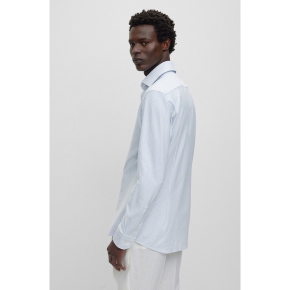 Boss Hugo Boss Slim Fit Light Blue Stripe Long Sleeve Button Down 16 - Picture 2 of 6
